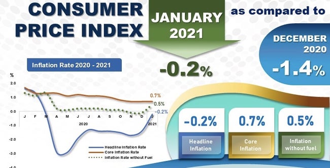 【経済統計】1月のインフレ率、前年同月から０・２％低下-2021/02/25