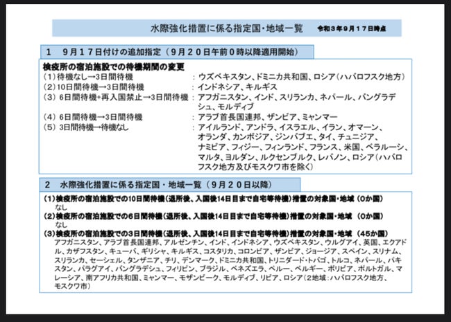 日本の新たな水際対策措置、マレーシア向けは据え置き-2021/09/19